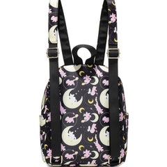 Cat & Moon Print Backpack Cartoon Pattern School Bag Small Outdoor Travel Bookba