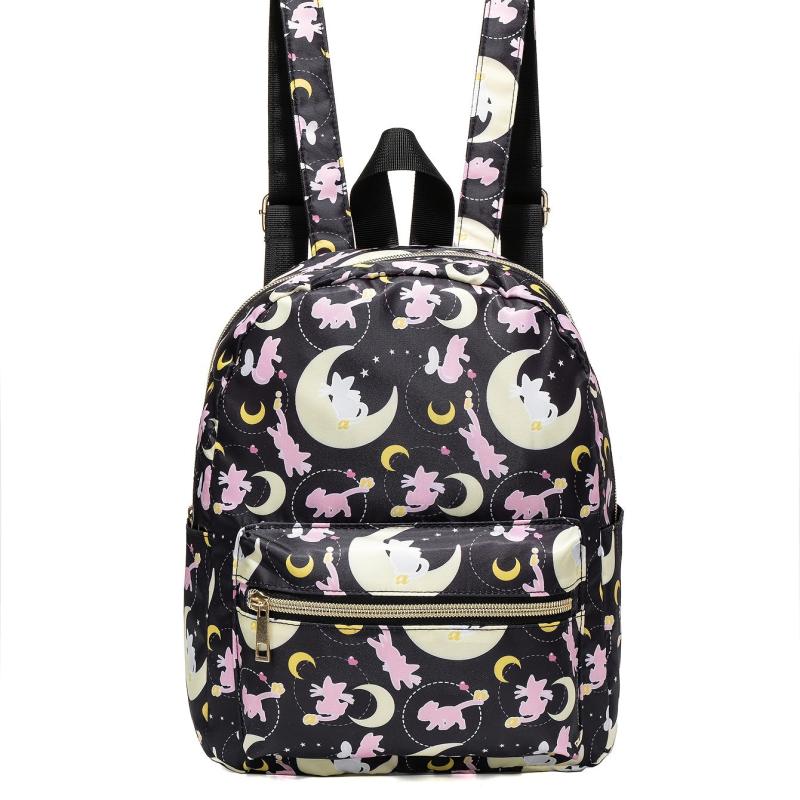 Cat & Moon Print Backpack Cartoon Pattern School Bag Small Outdoor Travel Bookba
