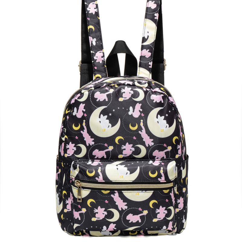 Cat & Moon Print Backpack Cartoon Pattern School Bag Small Outdoor Travel Bookba