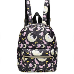 Cat & Moon Print Backpack Cartoon Pattern School Bag Small Outdoor Travel Bookba