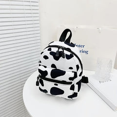 Cow Pattern Canvas Backpack Women's Daypack Convertible Strap Crossbody Bag