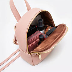Mini Vegan Leather Backpack Solid Daypack with Convertible Strap
