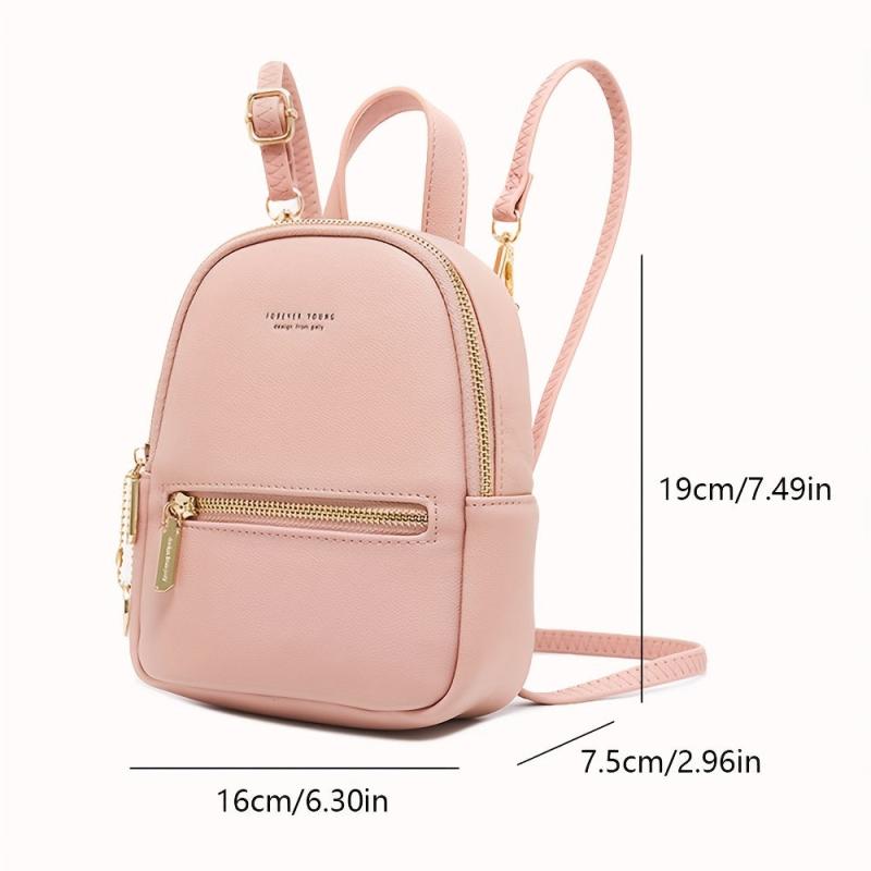 Mini Vegan Leather Backpack Solid Daypack with Convertible Strap