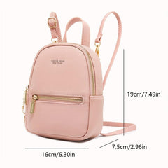 Mini Vegan Leather Backpack Solid Daypack with Convertible Strap