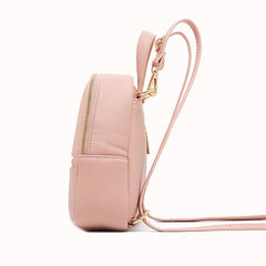 Mini Vegan Leather Backpack Solid Daypack with Convertible Strap