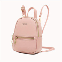 Mini Vegan Leather Backpack Solid Daypack with Convertible Strap
