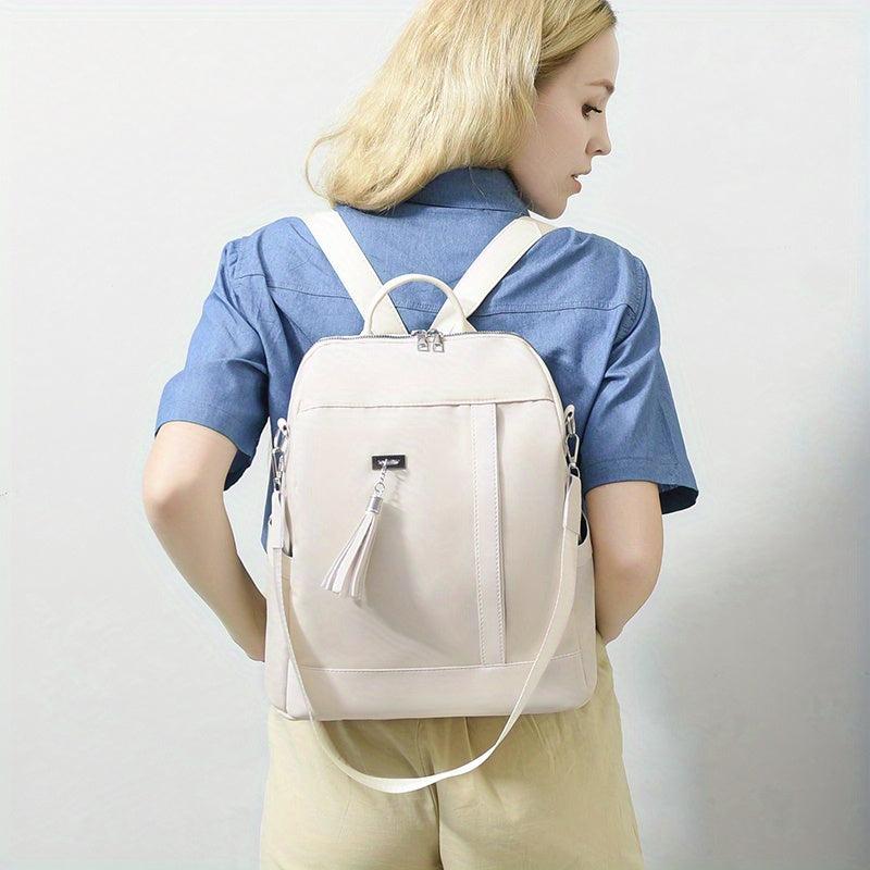 Solid Travel Daypack Casual Backpack Women's Classic Bag With Tassel
