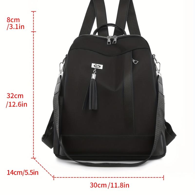 Solid Travel Daypack Casual Backpack Women's Classic Bag With Tassel