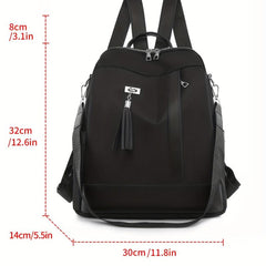 Solid Travel Daypack Casual Backpack Women's Classic Bag With Tassel