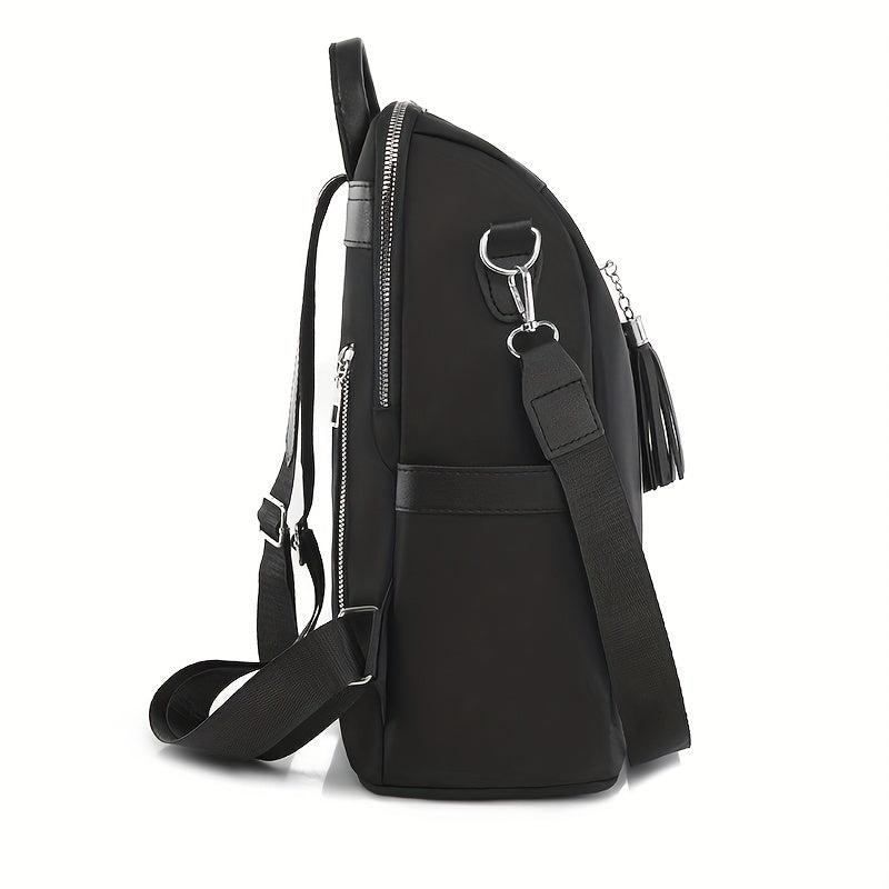 Solid Travel Daypack Casual Backpack Women's Classic Bag With Tassel