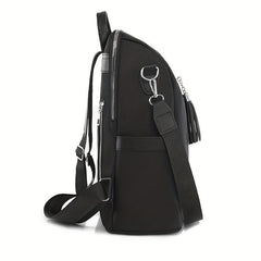 Solid Travel Daypack Casual Backpack Women's Classic Bag With Tassel