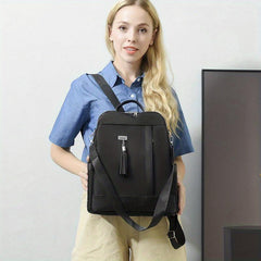 Solid Travel Daypack Casual Backpack Women's Classic Bag With Tassel