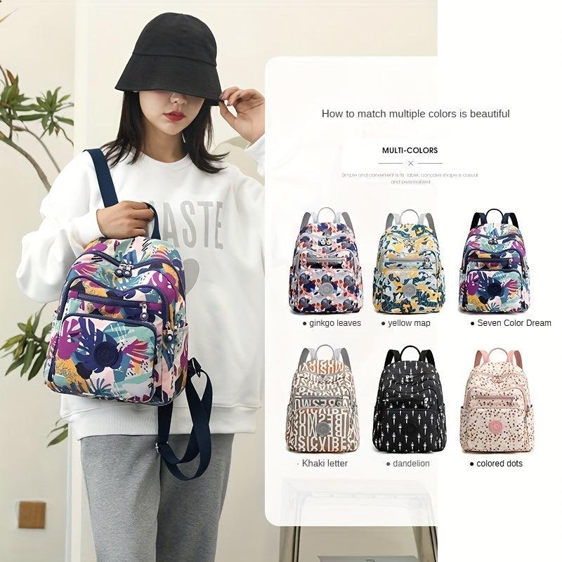 Flower Print Backpack Women Travel Daypack Lightweight Nylon School Bag