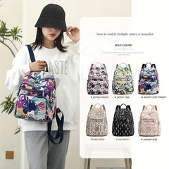 Flower Print Backpack Women Travel Daypack Lightweight Nylon School Bag