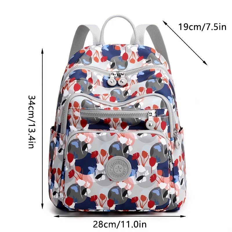 Flower Print Backpack Women Travel Daypack Lightweight Nylon School Bag