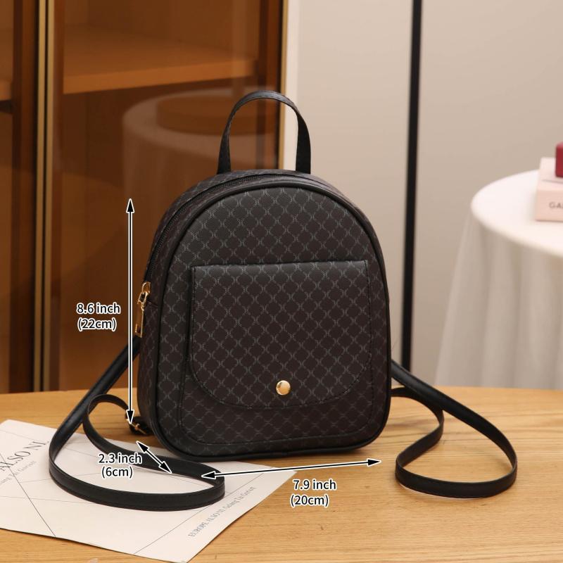 3pcs Retro Plaid Backpack Crossbody Bag Set PVC Textured School Travel Bag