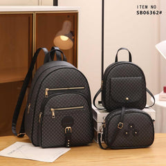 3pcs Retro Plaid Backpack Crossbody Bag Set PVC Textured School Travel Bag