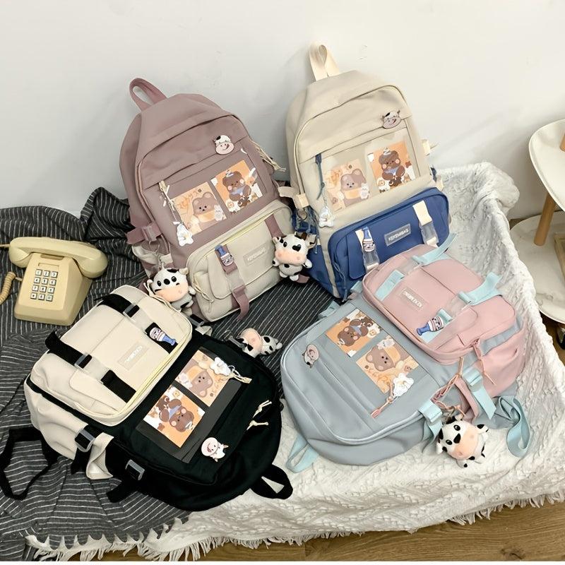Women's Colorblock Backpack Harajuku Style Schoolbag
