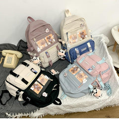Women's Colorblock Backpack Harajuku Style Schoolbag