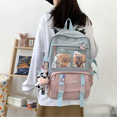 Women's Colorblock Backpack Harajuku Style Schoolbag