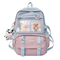 Women's Colorblock Backpack Harajuku Style Schoolbag