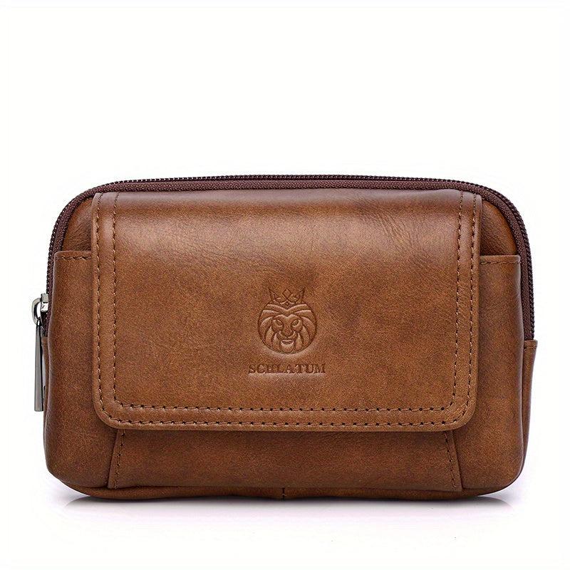 SCHLATUM Men's Leather Waist Bag Cowhide Leather Wearing Belt Phone Bag