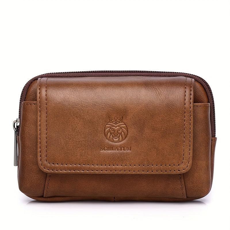 SCHLATUM Men's Leather Waist Bag Cowhide Leather Wearing Belt Phone Bag