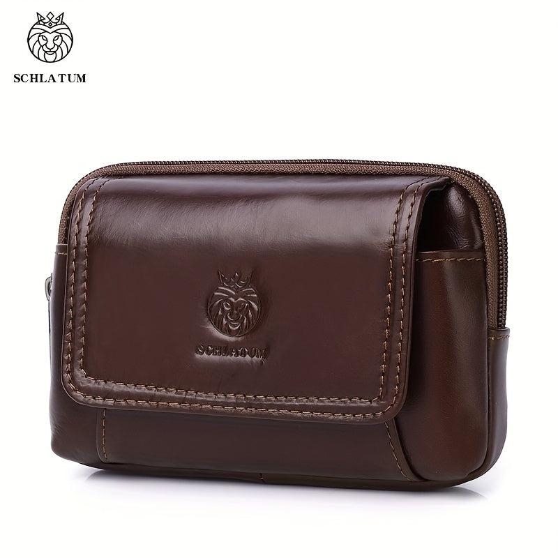 SCHLATUM Men's Leather Waist Bag Cowhide Leather Wearing Belt Phone Bag