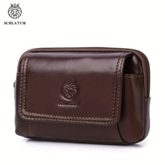 SCHLATUM Men's Leather Waist Bag Cowhide Leather Wearing Belt Phone Bag