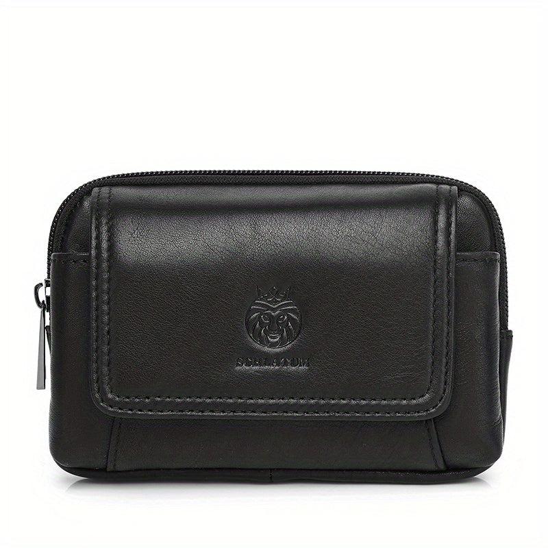 SCHLATUM Men's Leather Waist Bag Cowhide Leather Wearing Belt Phone Bag