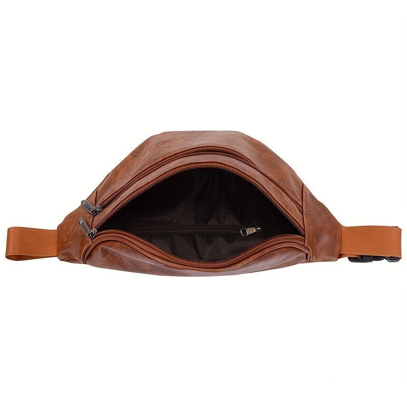 Men's Retro PU Leather Fanny Pack Chest Bag Casual Waist Bag