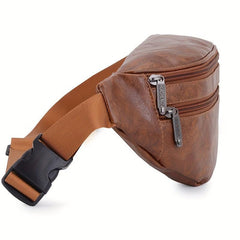 Men's Retro PU Leather Fanny Pack Chest Bag Casual Waist Bag