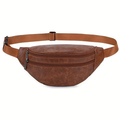 Men's Retro PU Leather Fanny Pack Chest Bag Casual Waist Bag