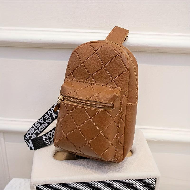 Embroidered Diamond Check Chest Bag Zipper Casual Shoulder Bag