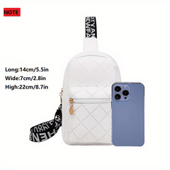 Embroidered Diamond Check Chest Bag Zipper Casual Shoulder Bag