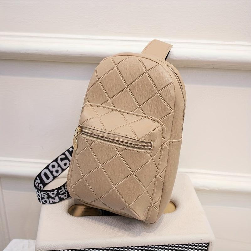 Embroidered Diamond Check Chest Bag Zipper Casual Shoulder Bag