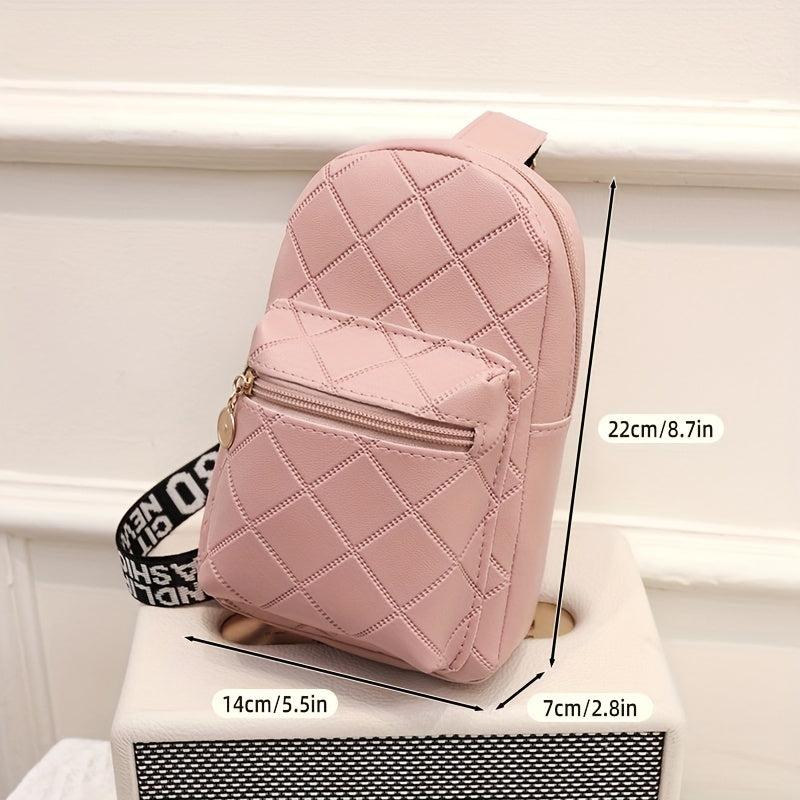 Embroidered Diamond Check Chest Bag Zipper Casual Shoulder Bag