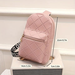 Embroidered Diamond Check Chest Bag Zipper Casual Shoulder Bag