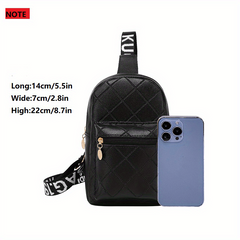 Embroidered Diamond Check Chest Bag Zipper Casual Shoulder Bag