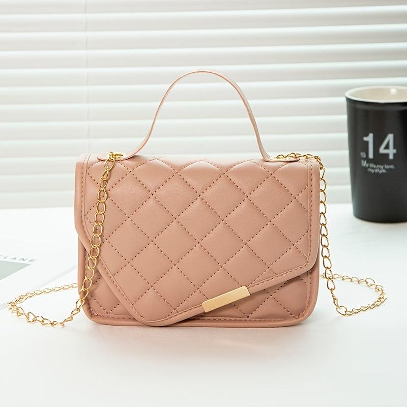 Argyle Quilted Flap Square Bag Chain Handbag Phone Bag Crossbody Purse