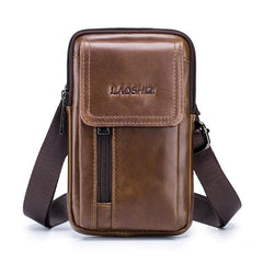 Men's Cowhide Mobile Phone Pocket Leather Belt Bag Casual Bag
