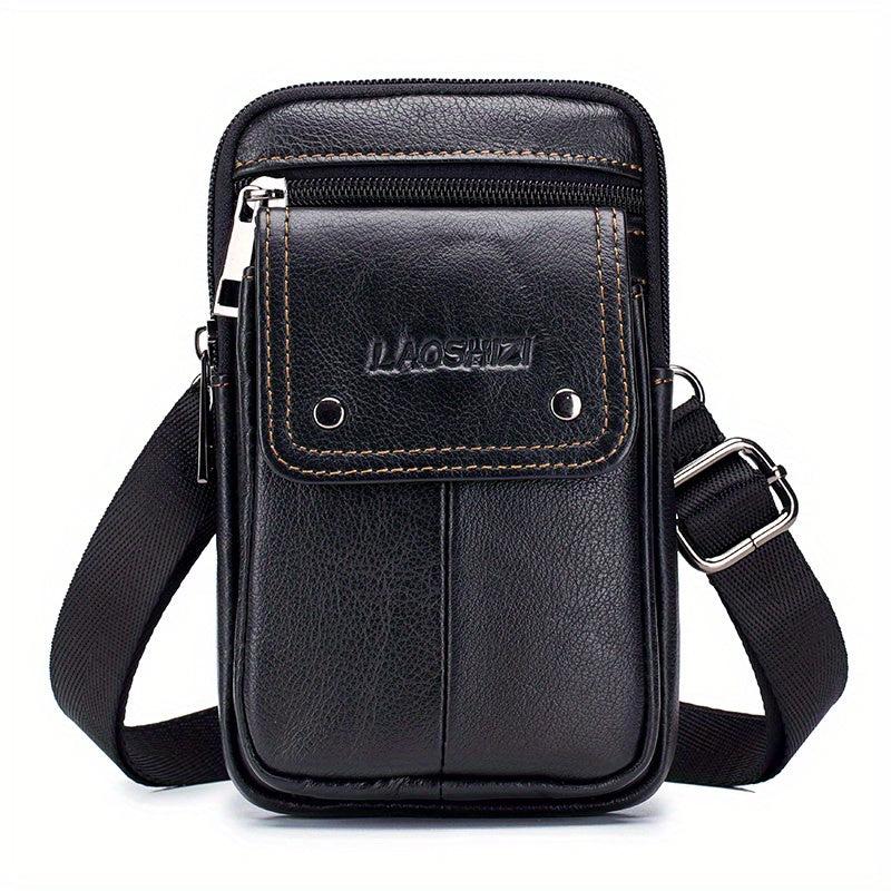 Men's Cowhide Mobile Phone Pocket Leather Belt Bag Casual Bag