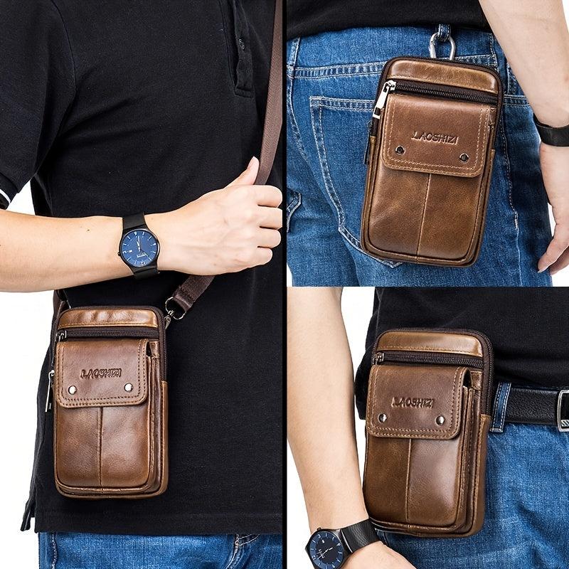 Men's Cowhide Mobile Phone Pocket Leather Belt Bag Casual Bag