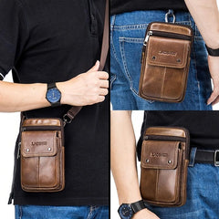 Men's Cowhide Mobile Phone Pocket Leather Belt Bag Casual Bag
