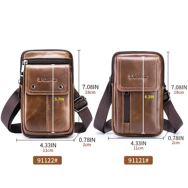 Men's Cowhide Mobile Phone Pocket Leather Belt Bag Casual Bag