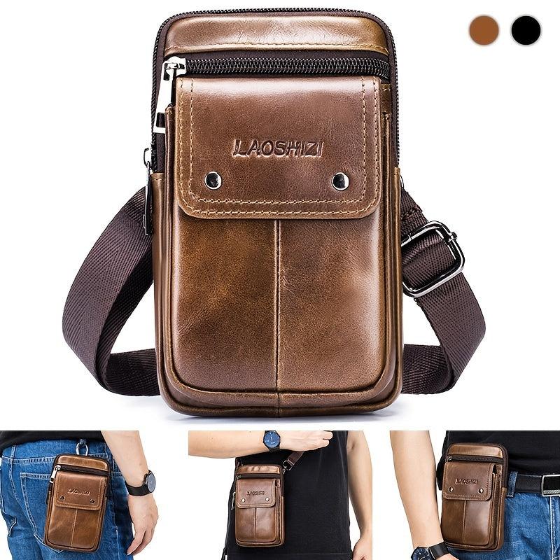 Men's Cowhide Mobile Phone Pocket Leather Belt Bag Casual Bag