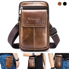 Men's Cowhide Mobile Phone Pocket Leather Belt Bag Casual Bag