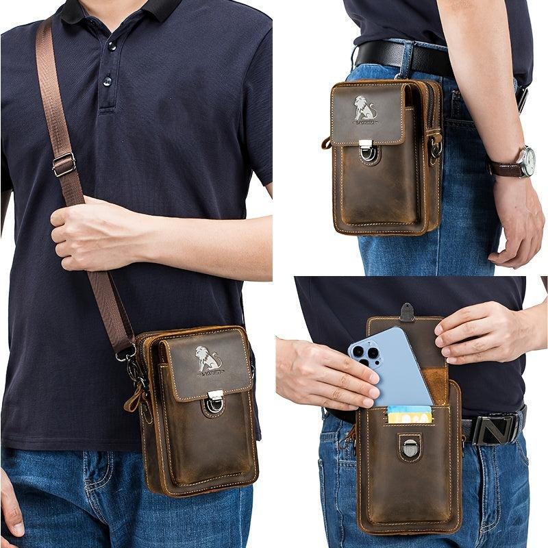 Men's Leather Casual Waist Bag Multifunctional Phone Bag