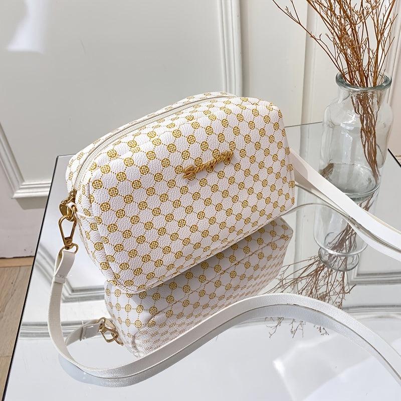 Geometric Pattern Crossbody Bag Single Shoulder Bag Metal Letter Decor