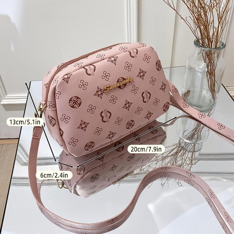 Geometric Pattern Crossbody Bag Single Shoulder Bag Metal Letter Decor